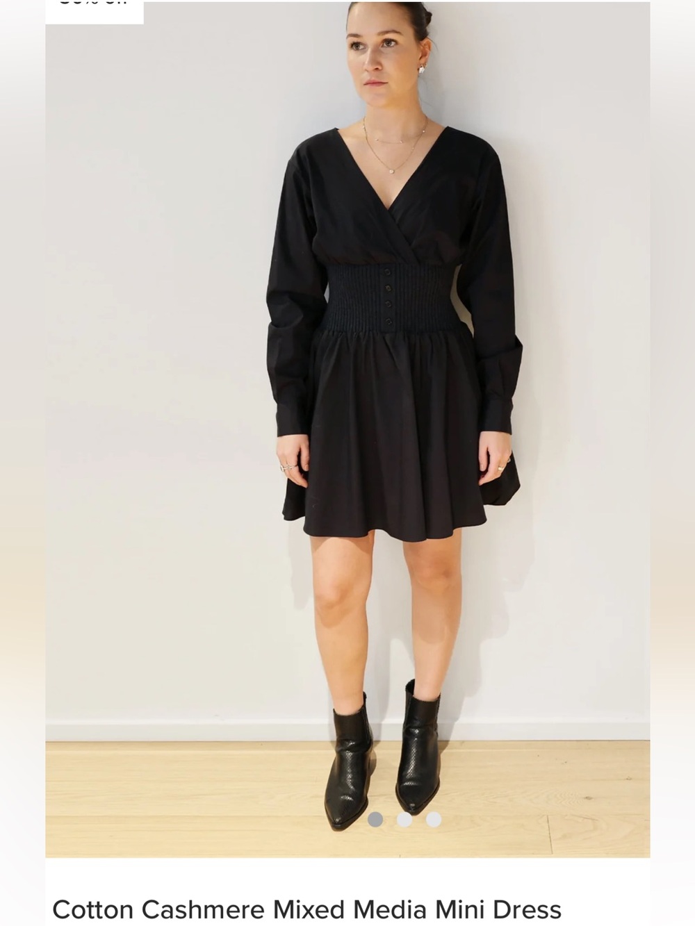 NEW NAADAM cotton cashmere mixed media mini dress in slate blue